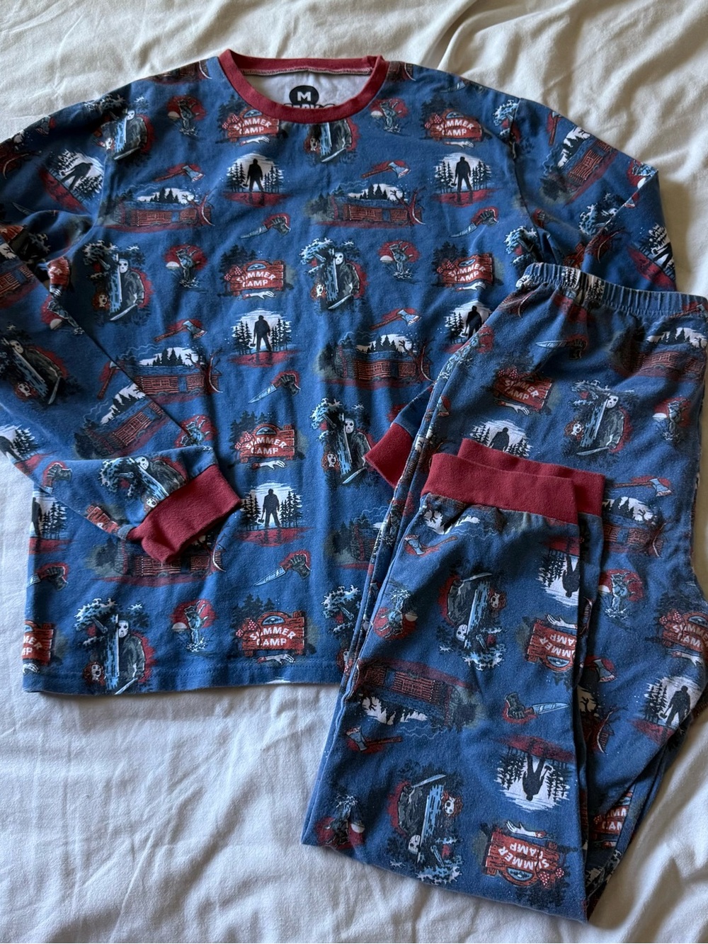 Men's Friday the thirteenth Jason Print Pajama Set with Red Trim